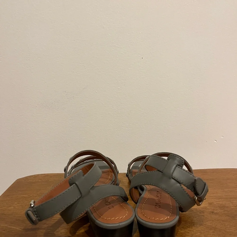 Coach Never Worn grey studded ankle strap sandal. Low wedge 1 inch heel - Picture 3 of 5